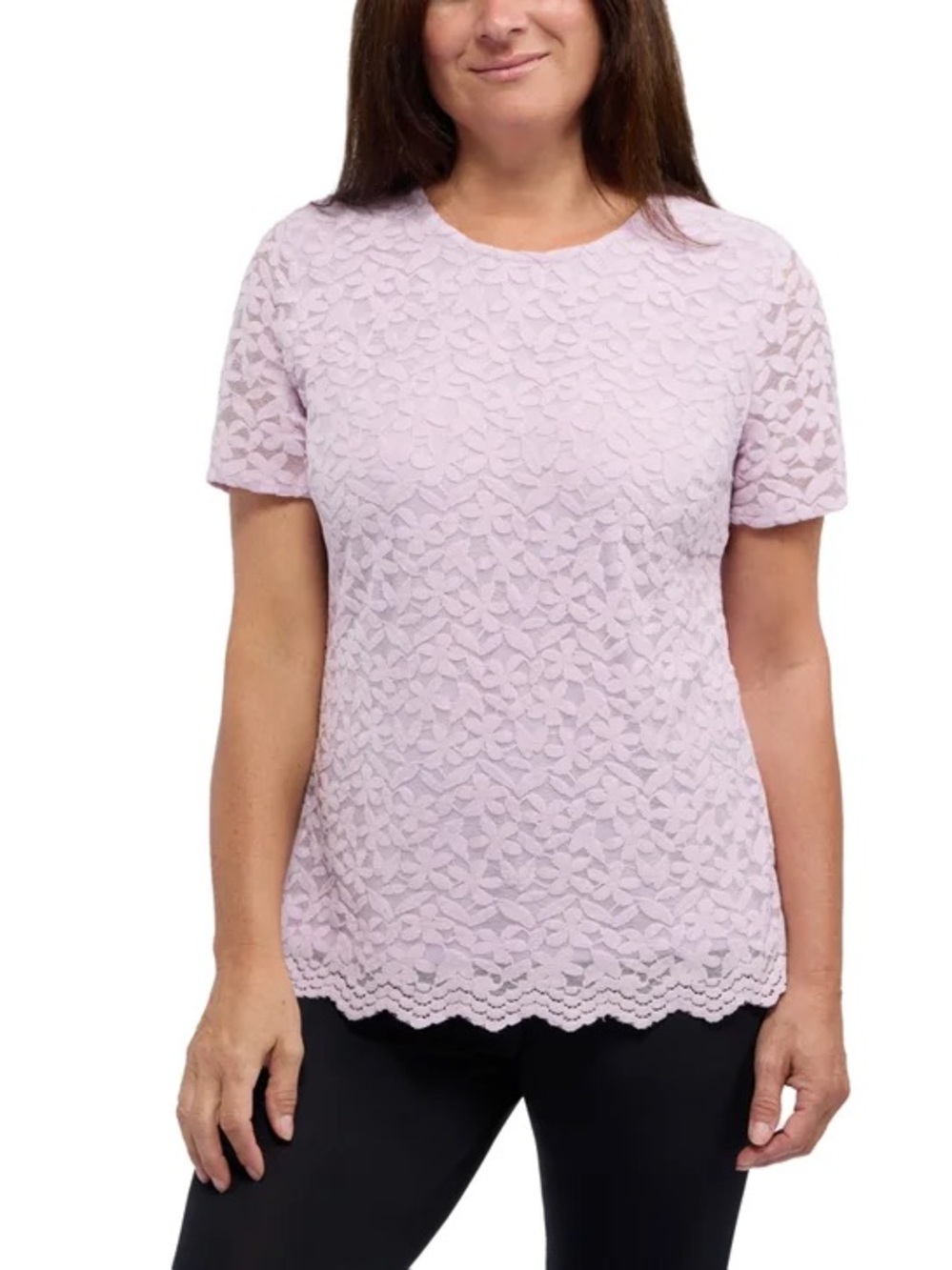 Short-Sleeve Lace Blouse in Light Lavender. Like New. Good Quality